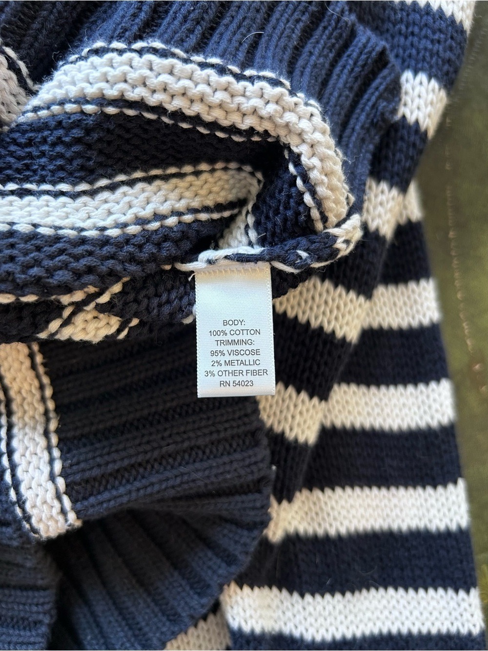 Banana Republic Sweater Navy White Striped Cotton Large - Picture 6 of 9
